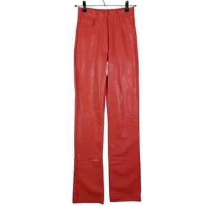 LAAGAM Coral Pink‎ Vegan Leather High Waisted Straight Leg Pants XXS Barcelona